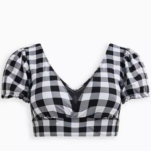 Torrid Puff Sleeve Retro Chic Gingham Bikini Top